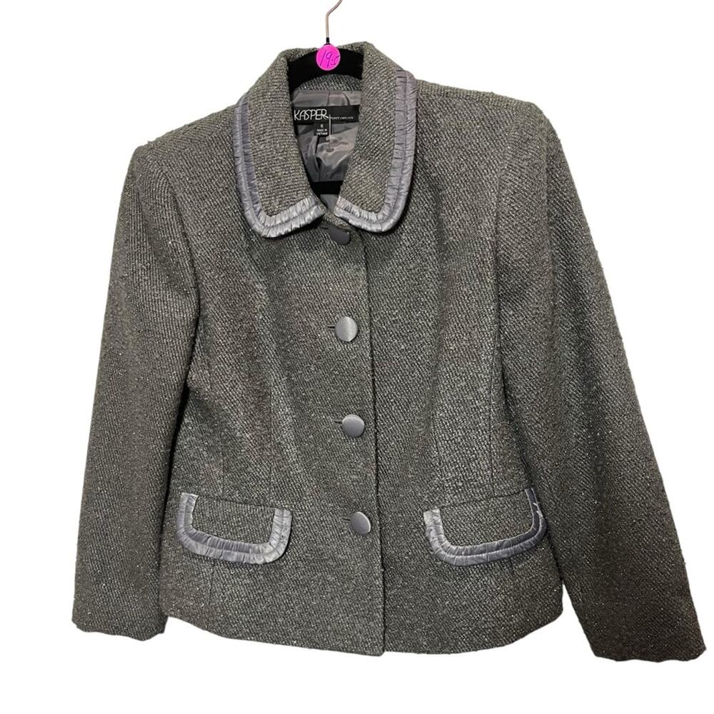 Kasper Metallic thread Women's 8 Office work Gray Blazer